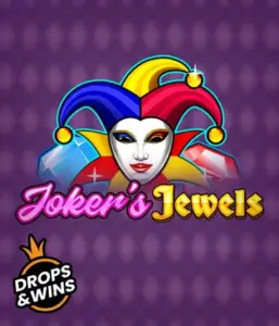 Enjoy the colorful world of the Joker's Jewels game by Pragmatic Play, highlighting a mesmerizing joker's mask decorated with a brightly colored jester hat. This image conveys the light-hearted fun of classic slots, set against a deep purple background. Perfect for those who love classic slot games, delivering a delightful play experience. 